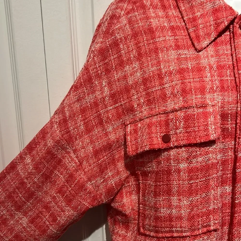 Zara Pink/White Tweed Woven Shirt‎ Shacket Size S - Picture 6 of 12